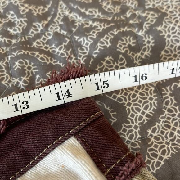 SHEIN Patchwork Burgundy White Tan Denim Distressed Hem Pants Size Medium - Picture 6 of 8